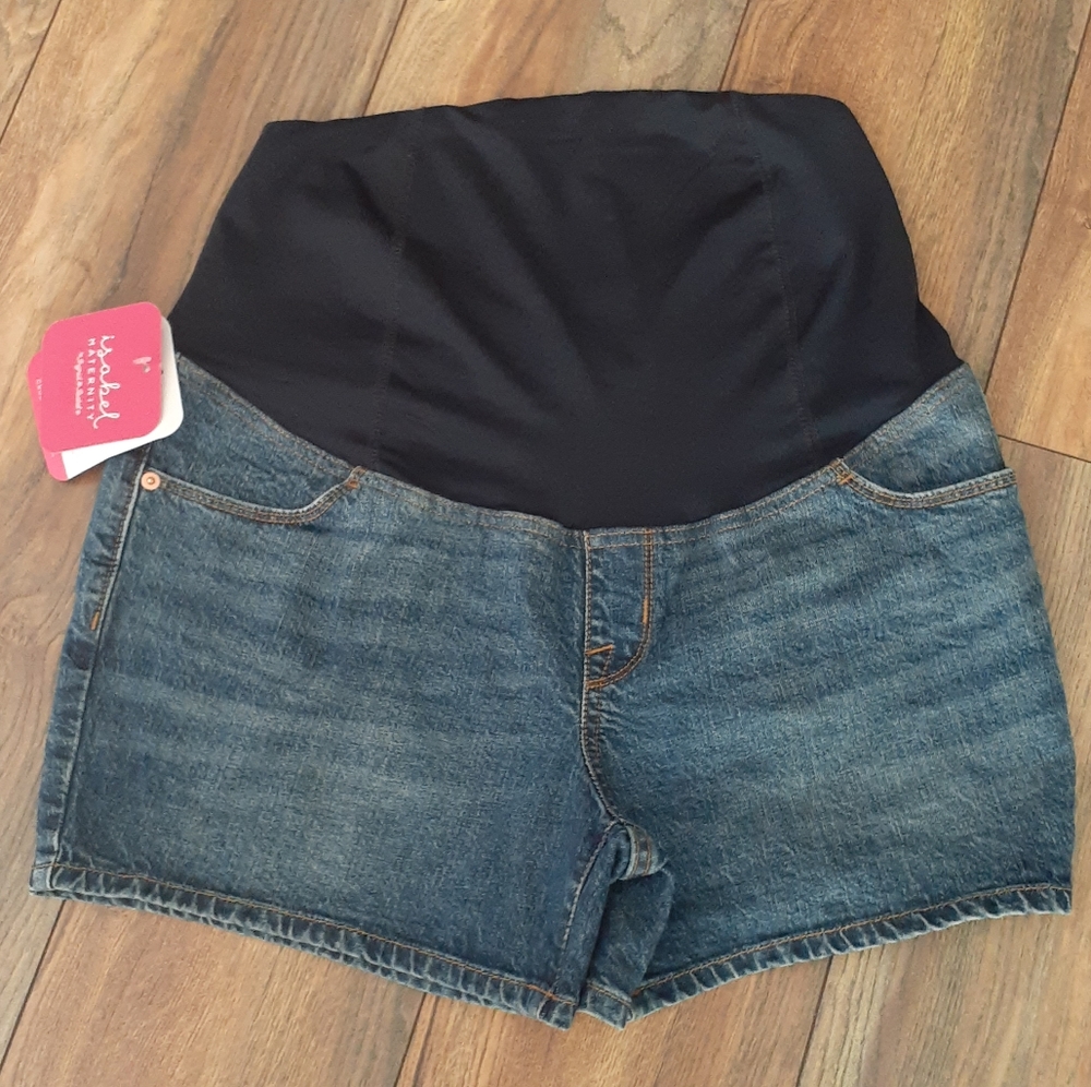 Size 10 NWT Maternity Midi Shorts Medium Blue Denim Crossover Panel - HP!